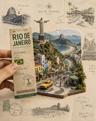 Rio 旅行票据纸雕立体海报