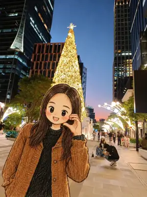 圣诞街景 Chibi 真实背景人像